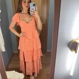 Altar'd State Peach Tiered Maxi Dress